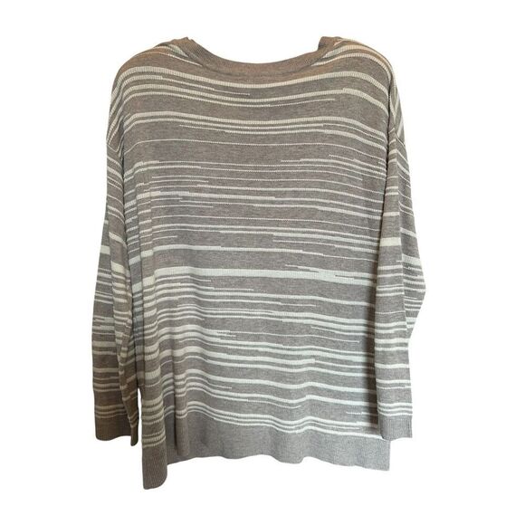Chico’s Women’s Sweater Striped V-Neck Pullover Size 3 (XL/XXL) Gray Neutral New - Picture 2 of 12